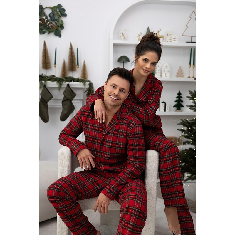 Sensis Vianočné pánske flanelové pyžamo Philip červené, Farba červená 66456762