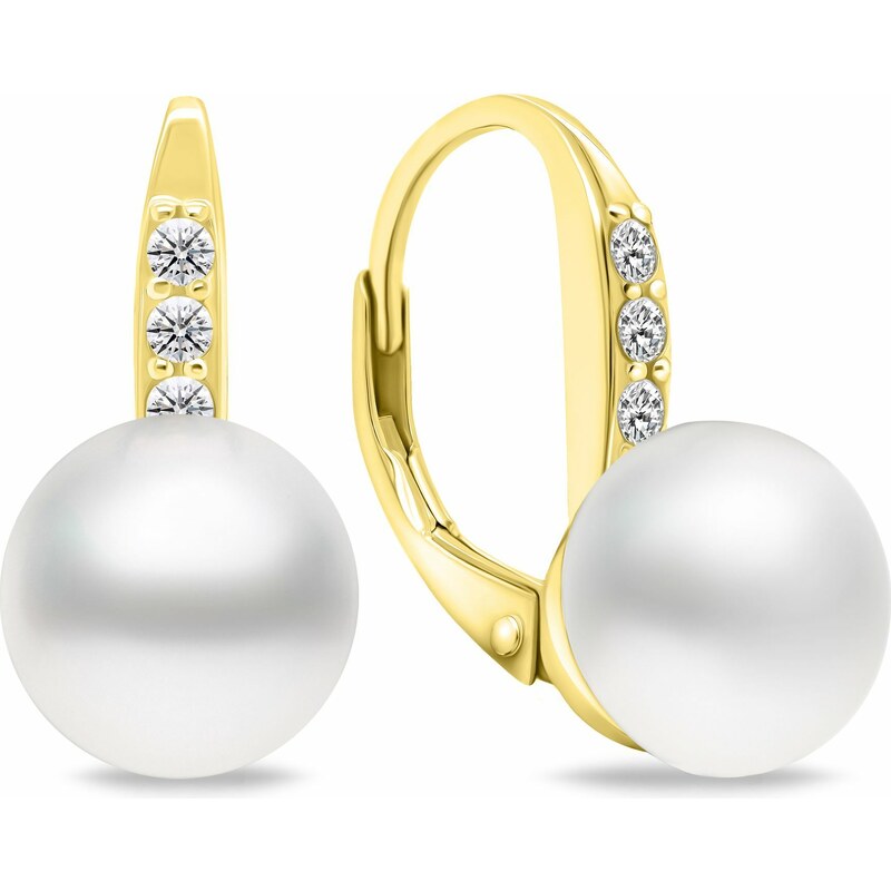 Brilio Silver Pôvabné pozlátené náušnice s perlou a zirkónmi EA723Y 66596059