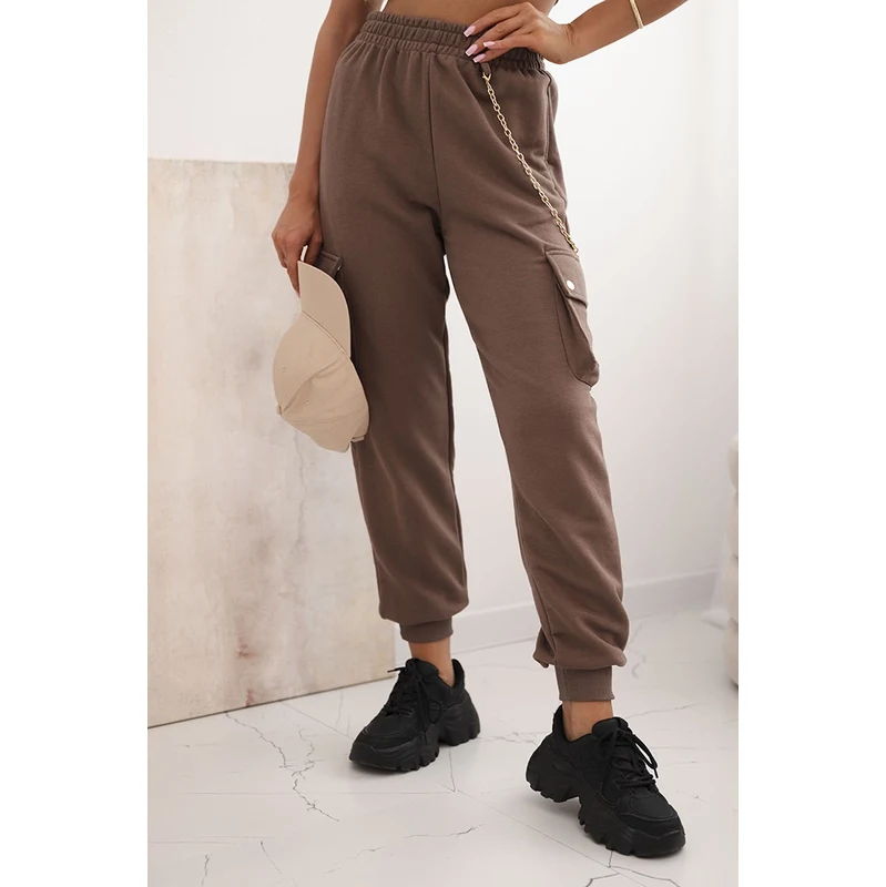 Kesi Dámske bavlnené cargo nohavice s vreckami a retiazkou 66469299