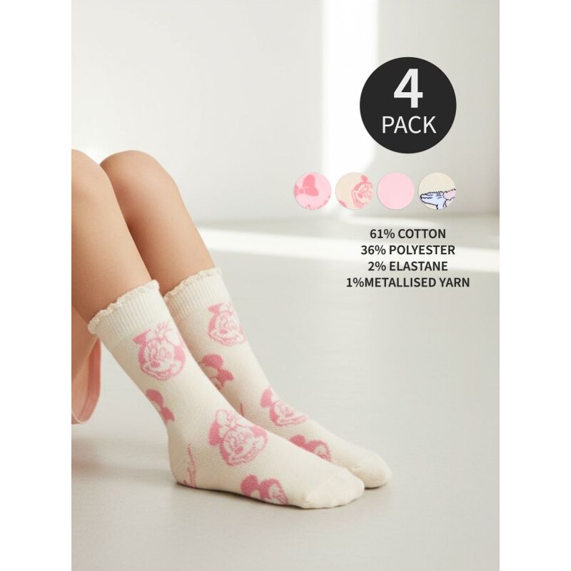 Sinsay - Súprava 4 párov ponožiek Minnie Mouse - viacfarebná 66072330