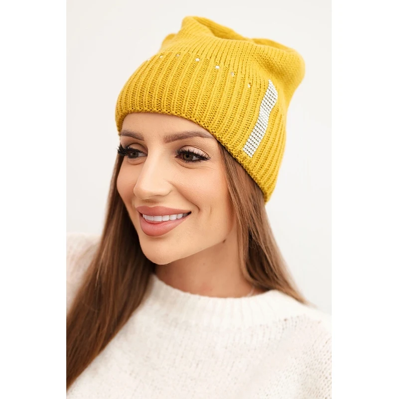 Dámska zimná čiapka s kamienkami Kesi K453 horčicová 66470707