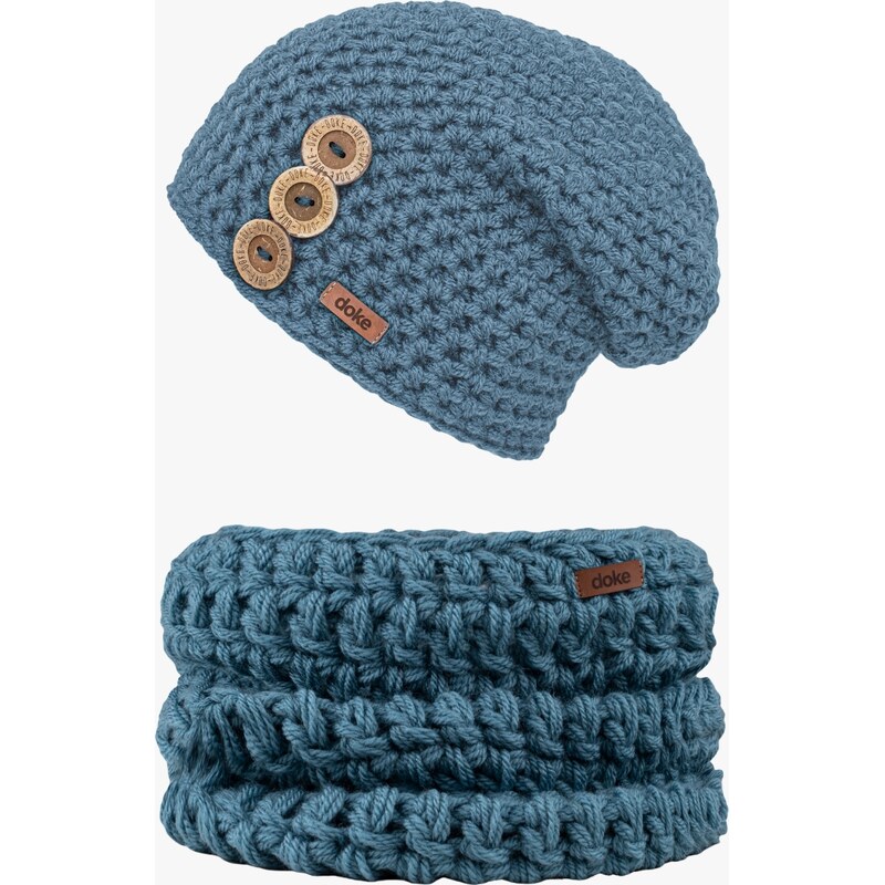 DOKE Detský set háčkovaná čiapka B nature lagune do 11 rokov 66469619