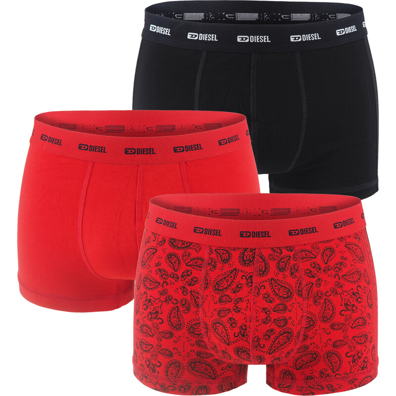 DIESEL - pánske boxerky 3PACK cotton stretch modern rebel black & red 66470847