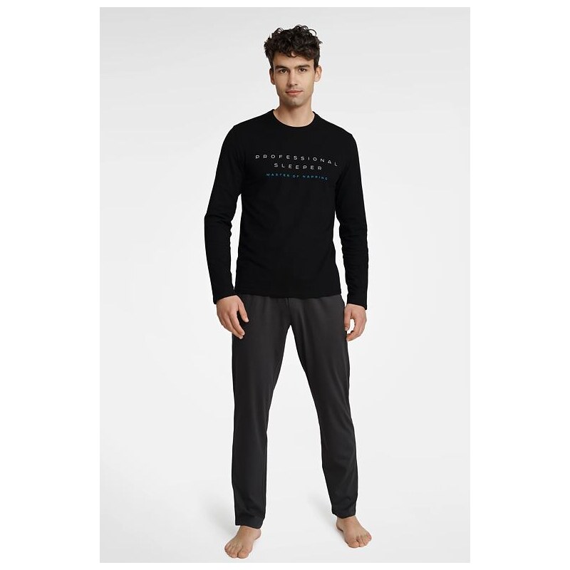 Henderson Pánske pyžamo Insure čierne s nápisom 57956826