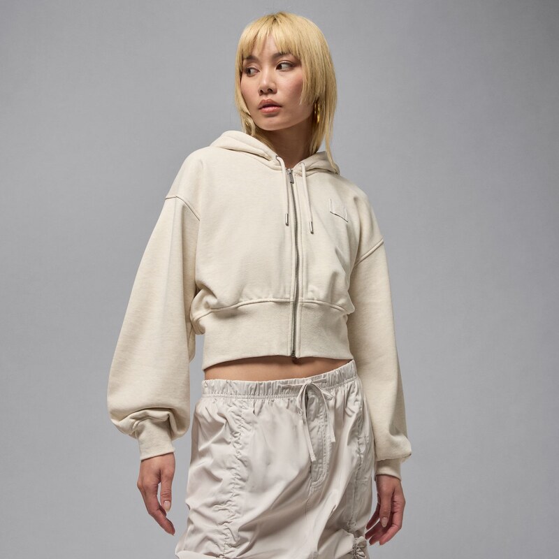 Jordan Flight Fleece Wmns Cropped Satin-Lined Hoodie Rattan - Dámske - 66471188