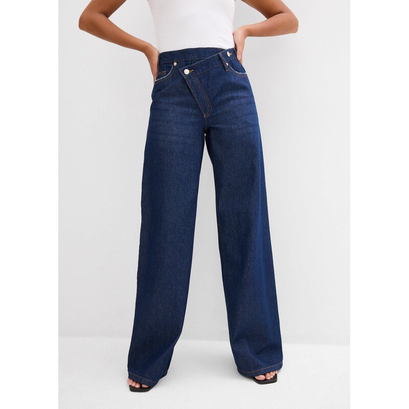 bonprix Džínsy wide-leg, Mid Waist, Low Stretch, farba modrá 63478015