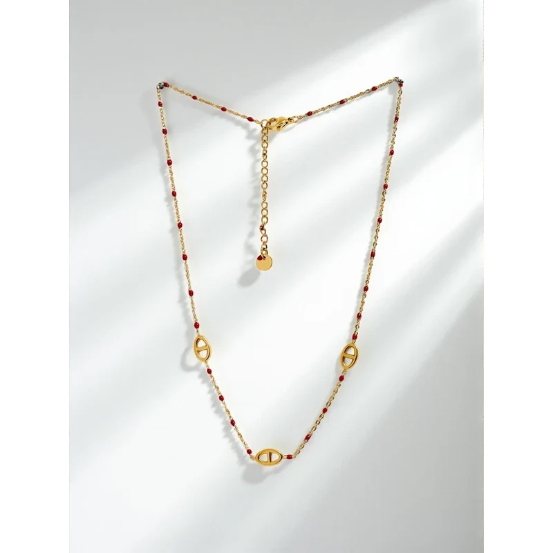 Resti Zlatý náhrdelník Perla Aurelia s červenými korálkami 66472959