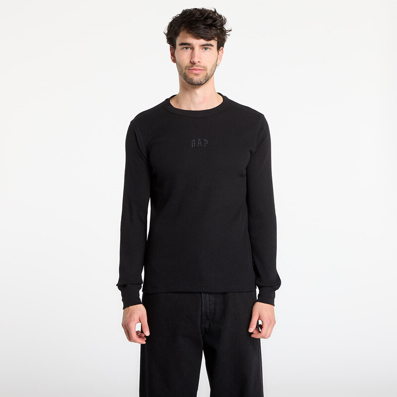 Tričko GAP Ls Waffle Mini Logo Crew Tee Black L 66474407