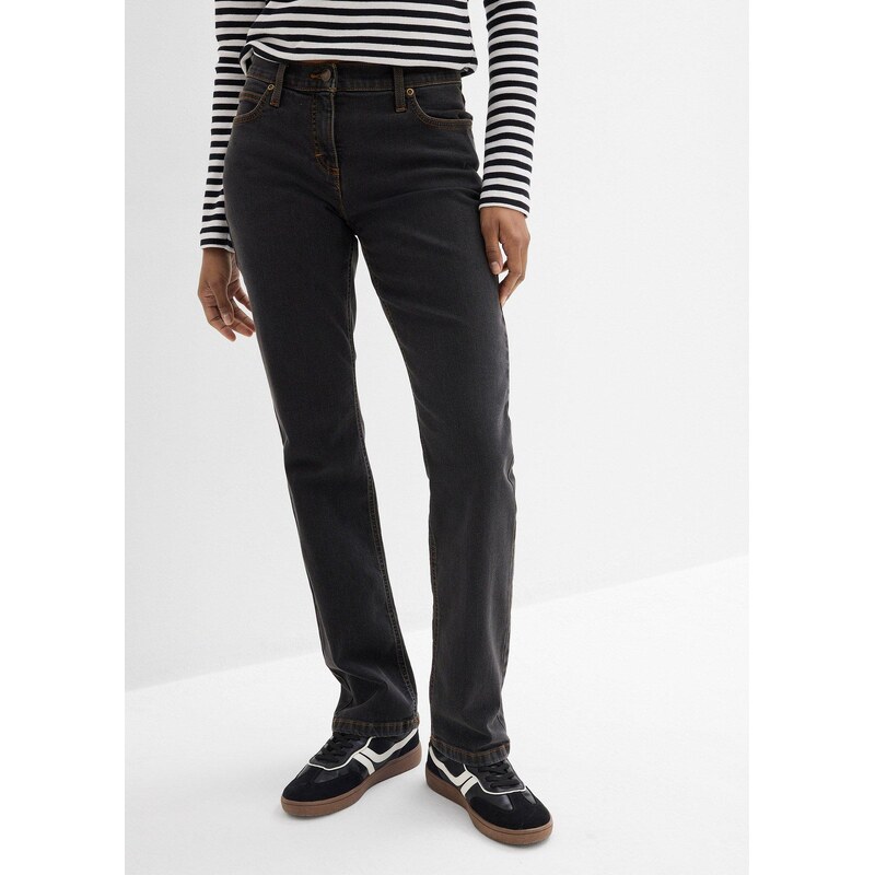 bonprix Strečové džínsy, Straight, Mid Waist, farba čierna 67371036