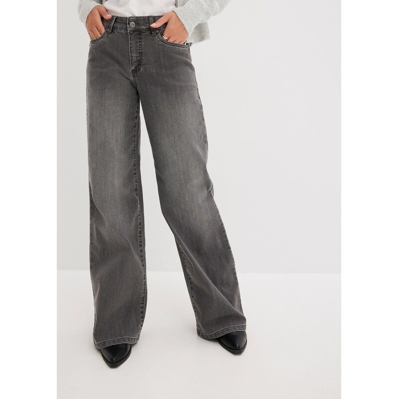 bonprix Strečové džínsy, stredná výška pásu, široké, farba šedá 57994742