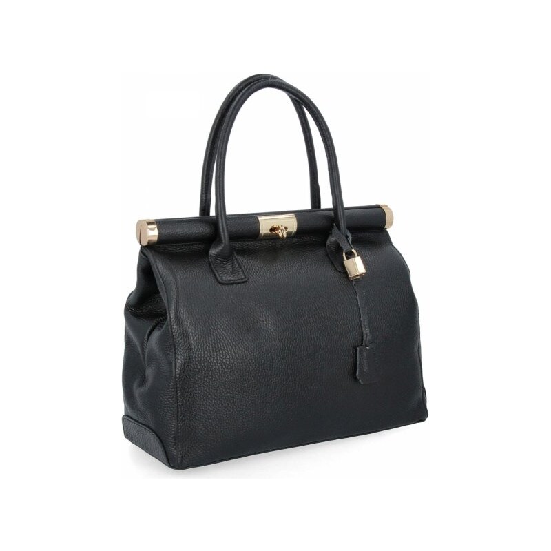 Vittoria Gotti Elegantná kožená taška taliansky kufrík 800-F čierna 66483912
