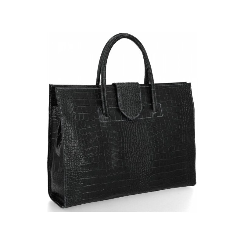 Vittoria Gotti Kožená taška Aktovka s vzorom aligátora 816 Čierna 66483947