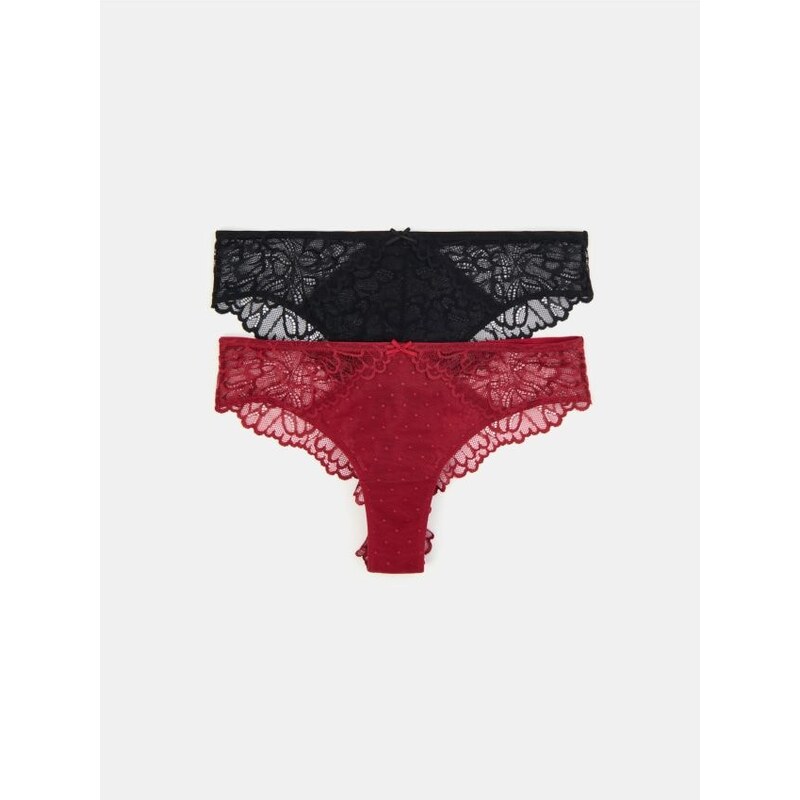 Sinsay - Súprava 2 brazílskych nohavičiek s čipkou - viacfarebná 66495402