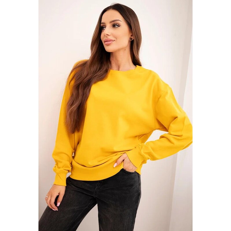 MladaModa Bavlnená mikina bez kapucne HIT03 horčicová 66487591