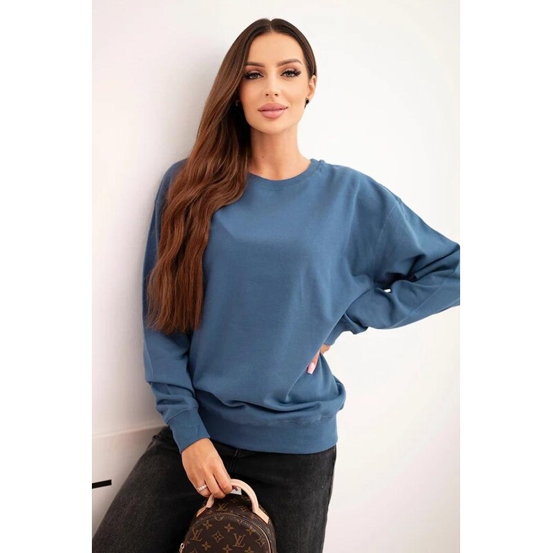 MladaModa Bavlnená mikina bez kapucne HIT03 farba džínsová 66487592