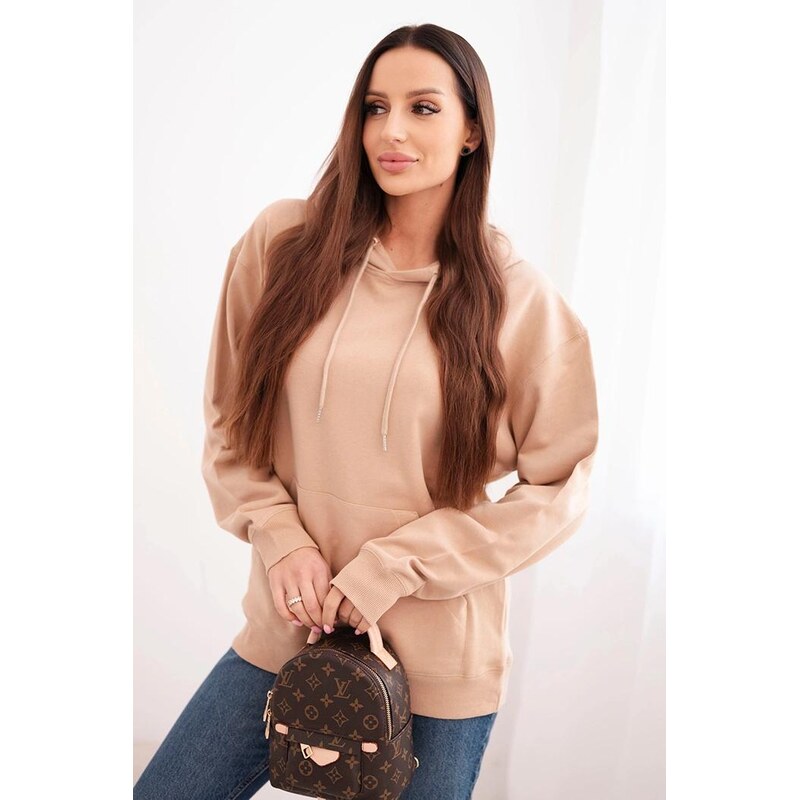 MladaModa Bavlnená mikina s kapucňou a klokankou HIT01 béžová 66487608