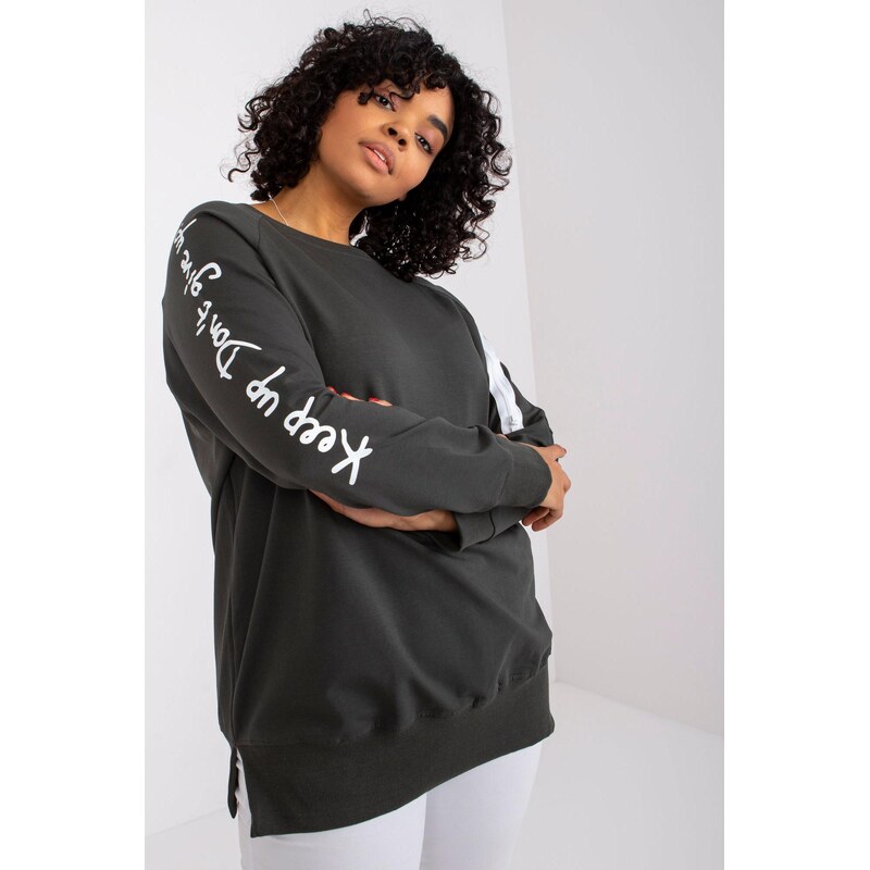 MladaModa Bavlnená tunika Parma s nápismi na rukávoch farba khaki 67182514