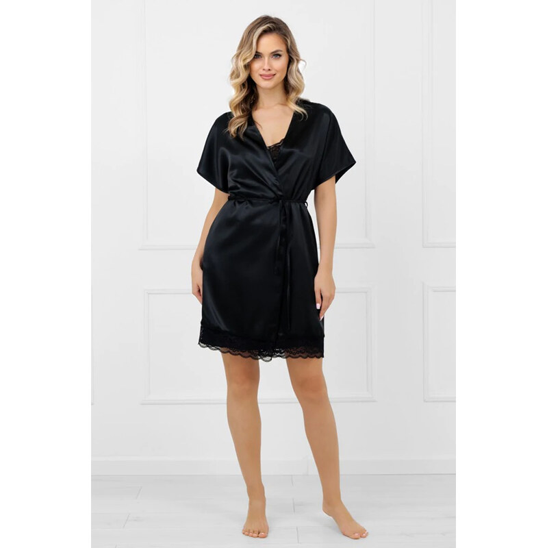 Italian Fashion Luxusný saténový župan Dotyk čierny, Farba čierna 66489570