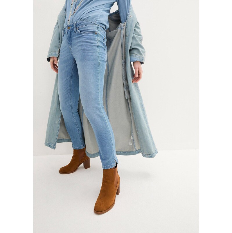 bonprix Komfort-strečové džínsy s rozparkom, 7/8, farba modrá 62537766