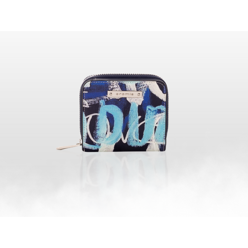 CROMIA IT Love – malá kožená peňaženka so zipsom – modrý vzor 66501807