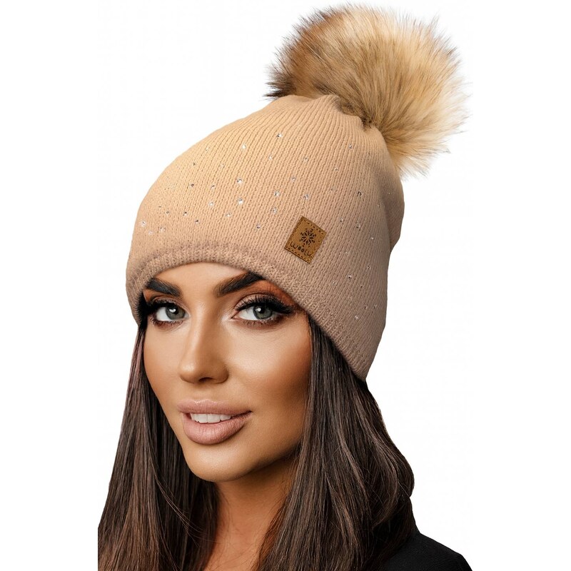 Fashionweek Dámska čiapka s kožušinovou brmbolcom JENOT +flísová 48751510