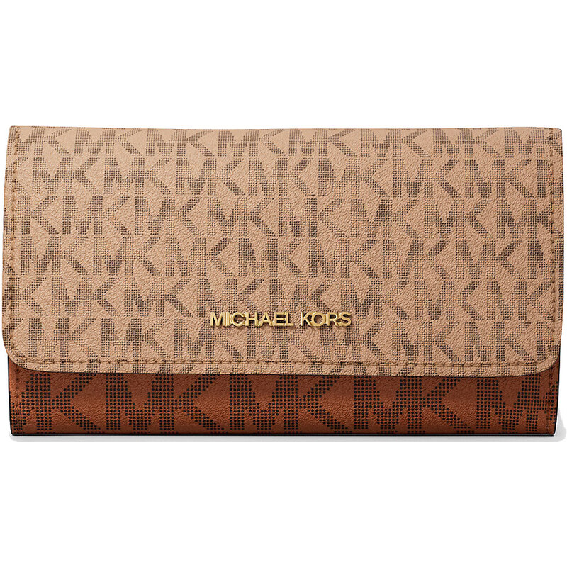 Michael Kors Jet Set Large Signature Logo Tri-Fold Wallet Camel Multi 66600122