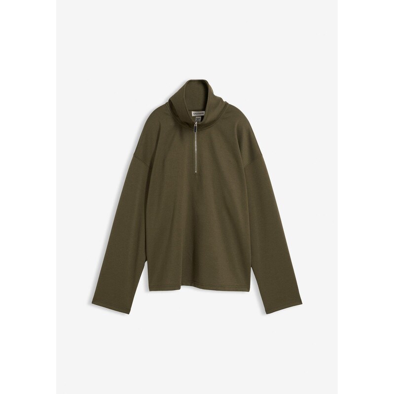 bonprix Pulóver s golierom na zapínanie, farba zelená 66512389