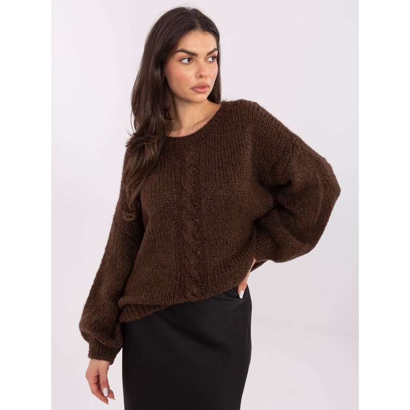 ITALY MODA Tmavohnedý dámsky oversize pletený sveter MI-SW-1610.18 66914405