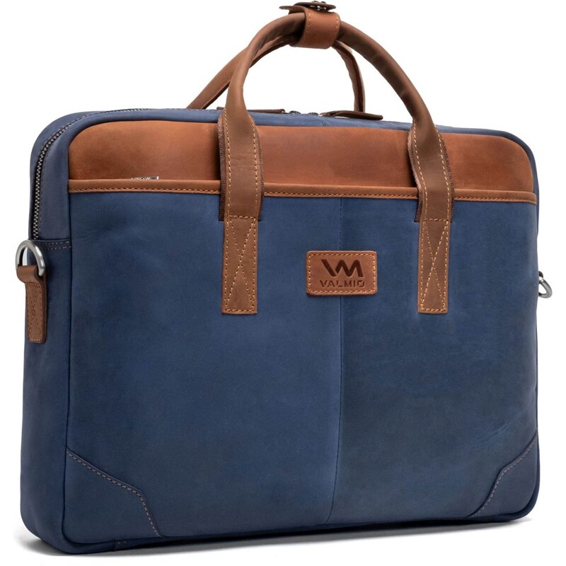 Modrá kožená taška na notebook Valmio Denton 2.0 43397948