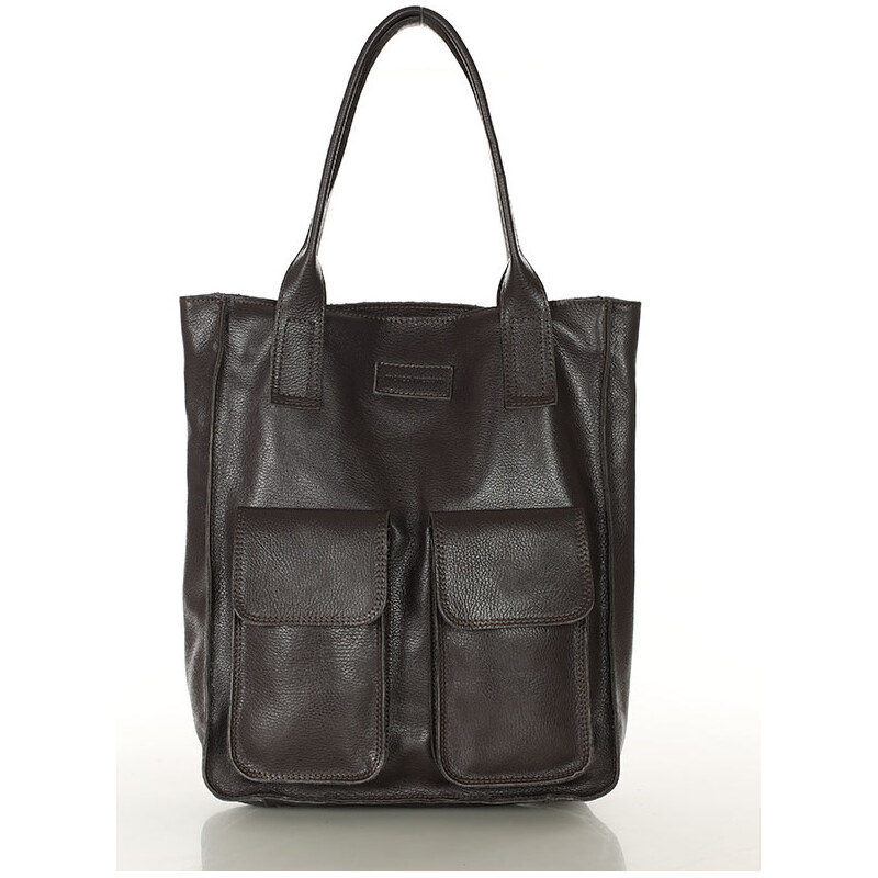 Marco MAZZINI MAZZINI Tmavo hnedá kožená shopper kabelka (s131d) 28108268