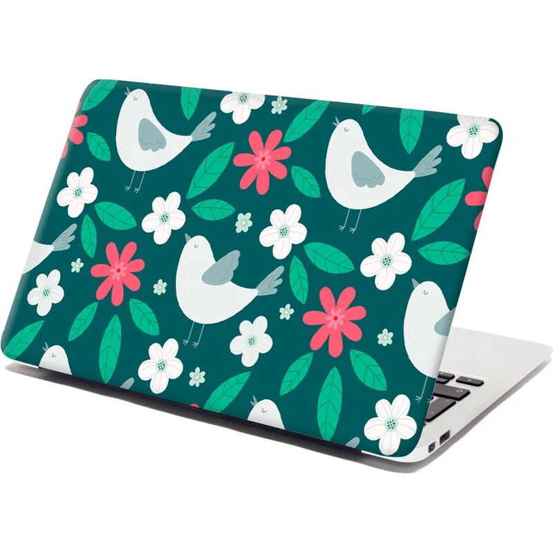 Sablio Samolepka na notebook Červené kvietie s vtáčikmi 65100096