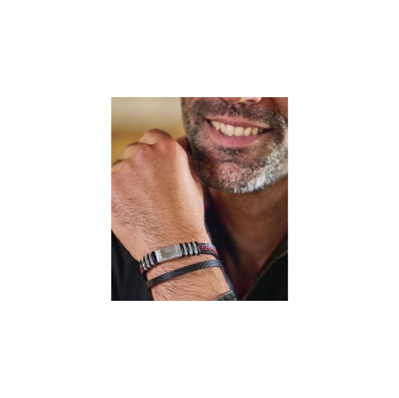 Dvojitý náramok z imitácie kože a kovu Atlas For Men Čierna 66536174