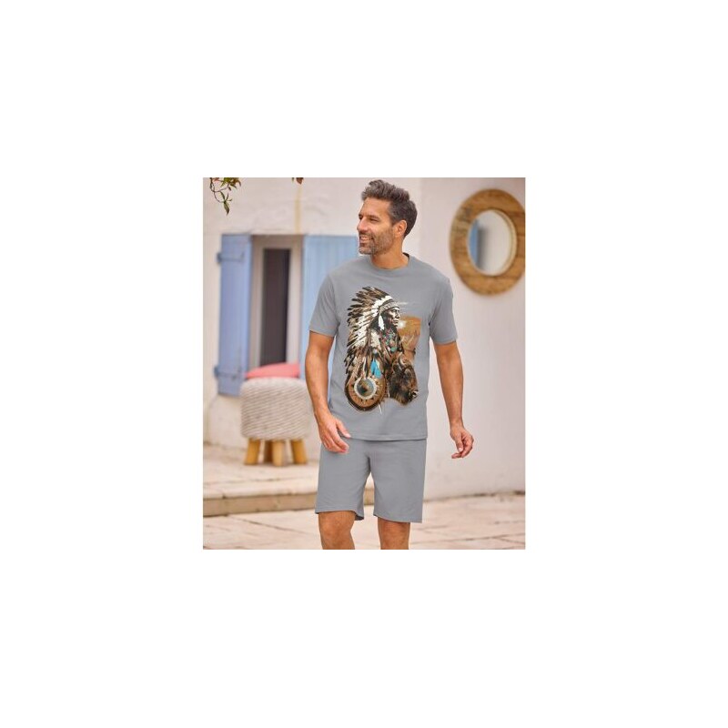 Sivé krátke bavlnené pyžamo Atlas For Men So vzorom 64927929