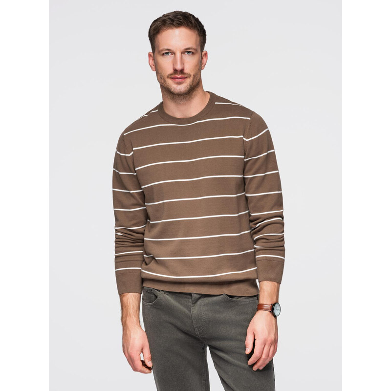 Ombre Mens casual sweater with horizontal stripes - brown 64782802