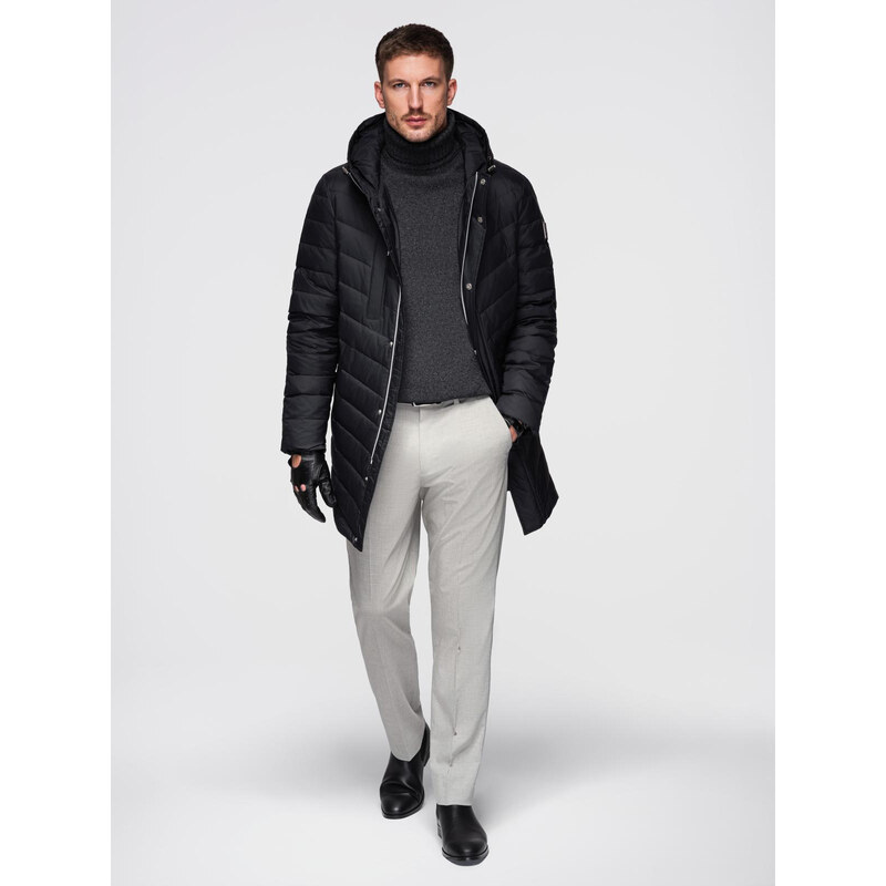 Ombre Mens long quilted jacket with natural filling - black 66185619