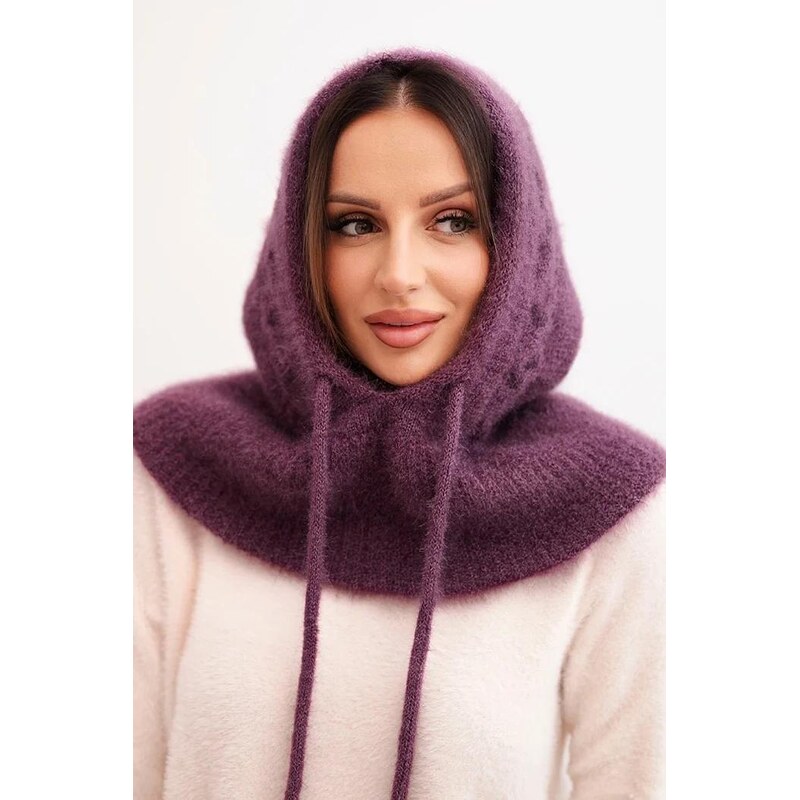 MladaModa Úpletová čiapka/kukla/kapucňa s viazaním a vrkočovým vzorom 66389734