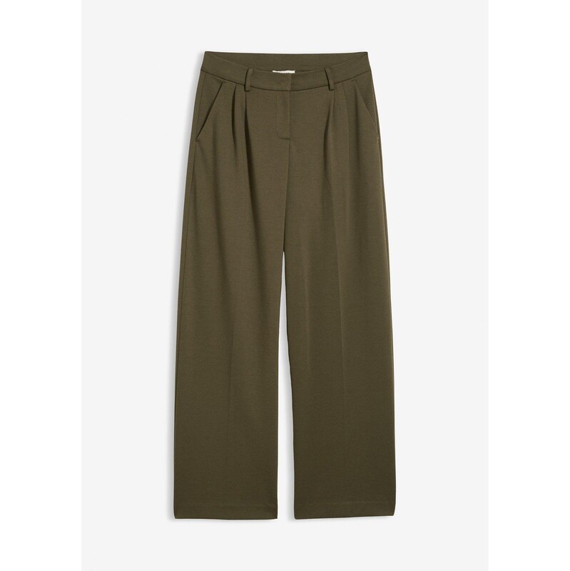 bonprix Nohavice s pukmi z viskózového mixu, farba zelená 66531340