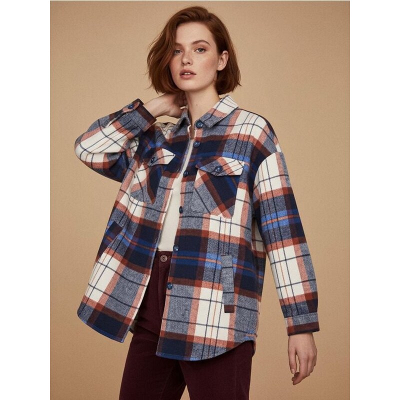 Sinsay - Károvaná bunda typu shacket - modrá 65761398