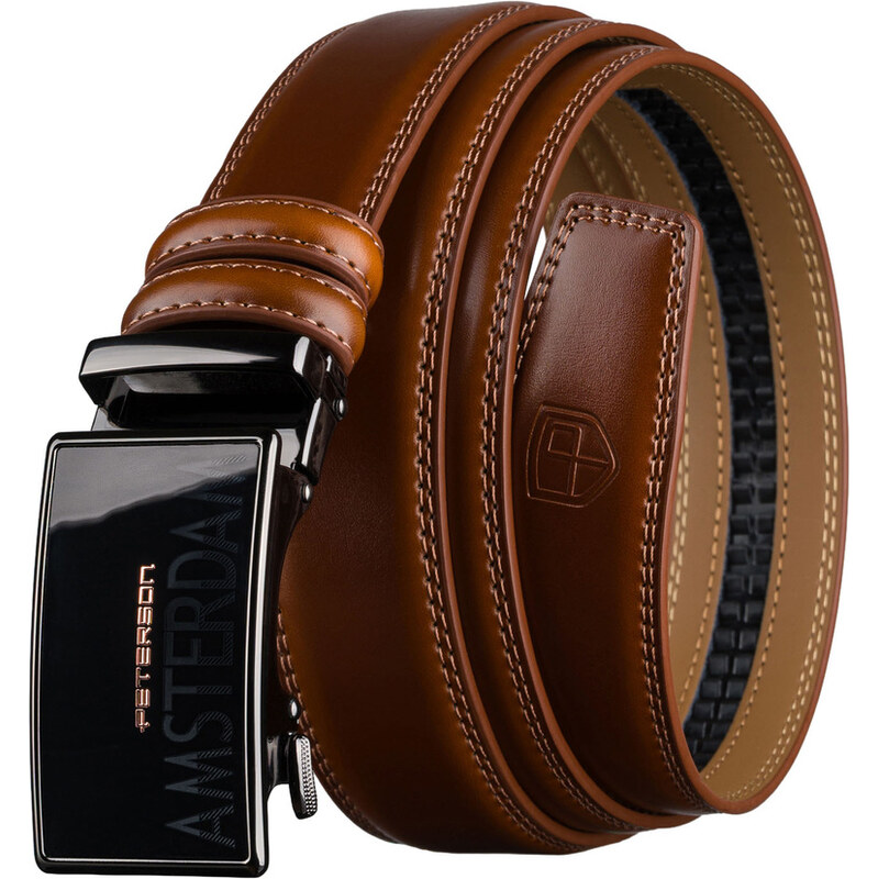 Pánsky kožený opasok hnedý s automatickou prackou - Peterson 66532932