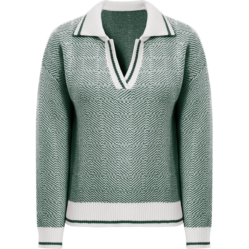 Imily Bela Sveter zelená / biela 66536799