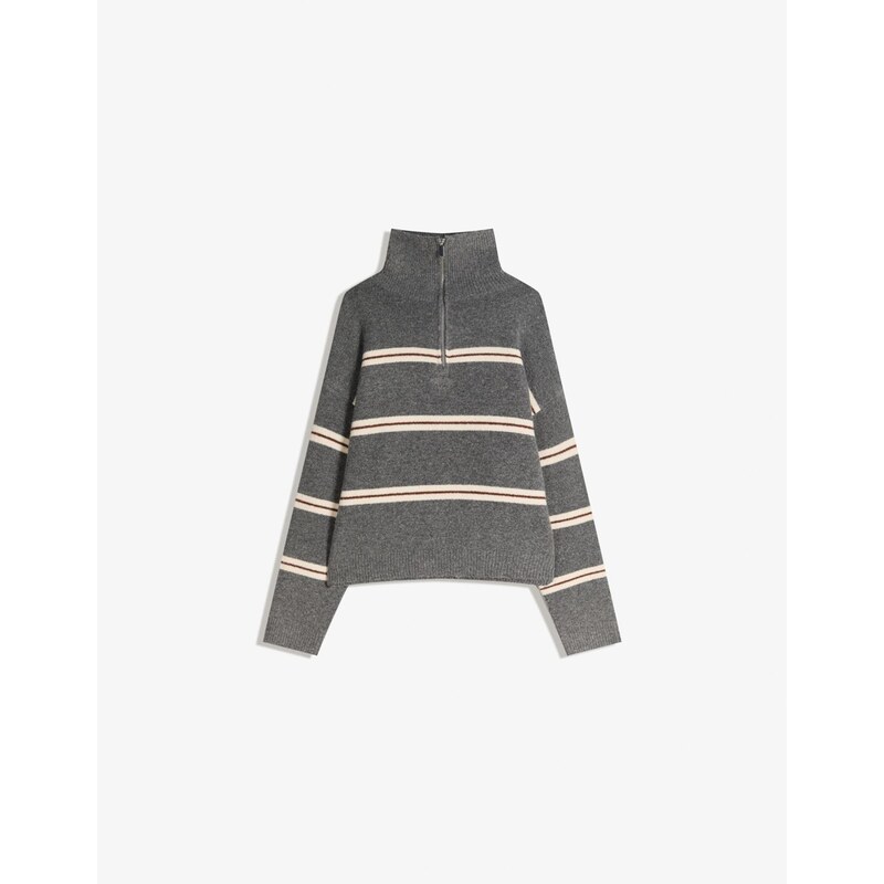 Bershka Sveter hnedá / tmavosivá / biela 66537927