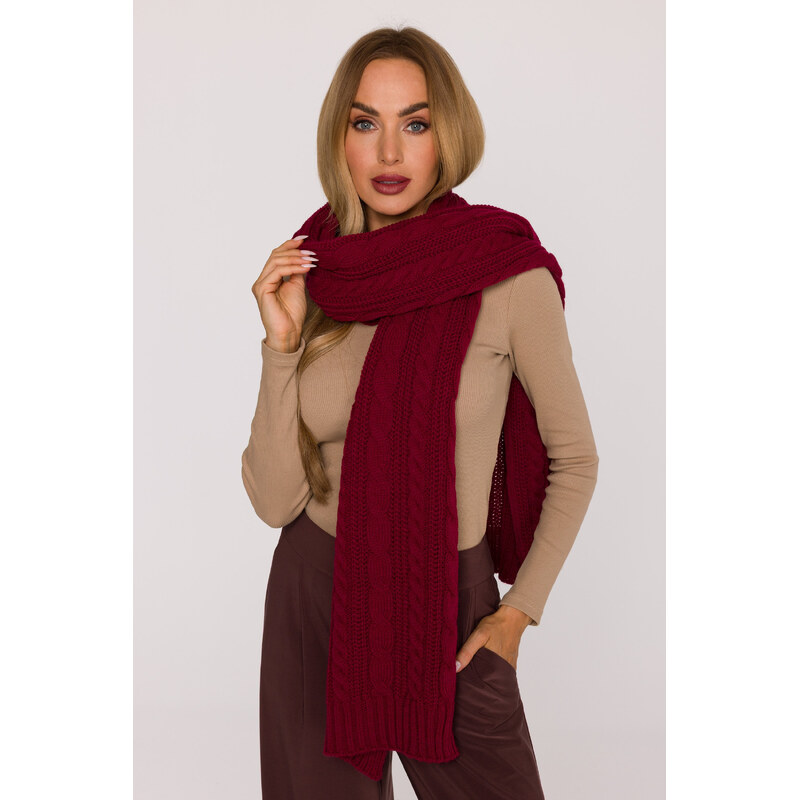 MOE Dlhý šál s pletenou väzbou | bordová M898 66553541