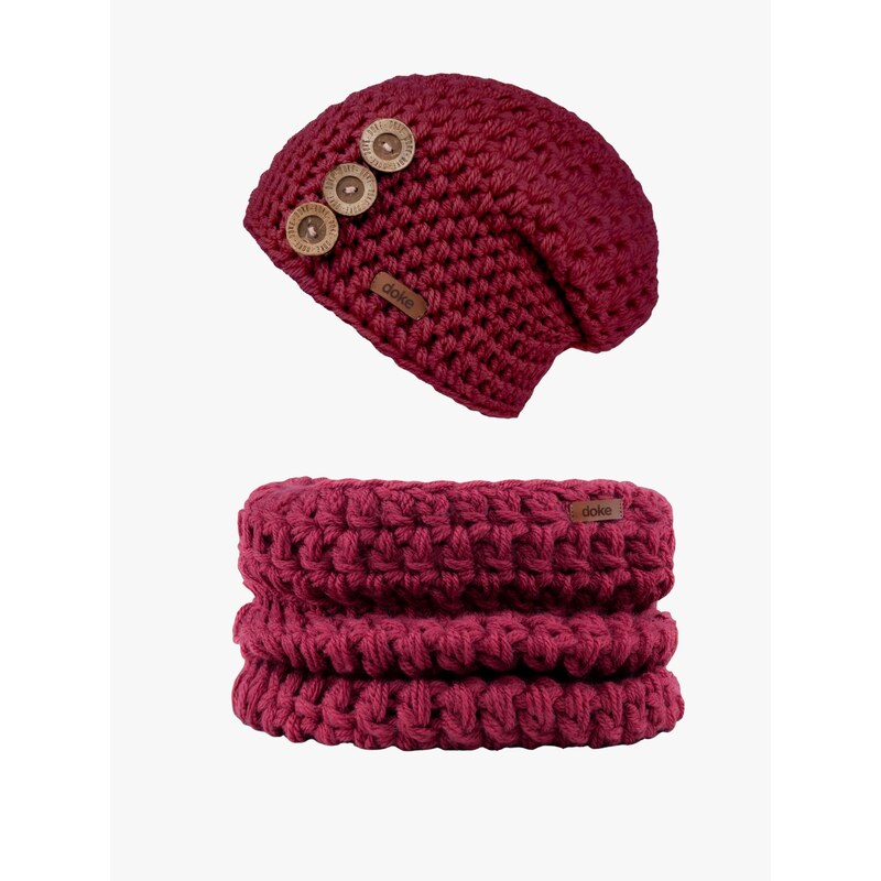 DOKE Detský set háčkovaná ciapka B nature bordo do 11 rokov 66553550