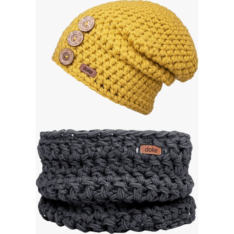 DOKE Detský set háčkovaná čiapka B nature gold a nákrčník dark do 11 66554976