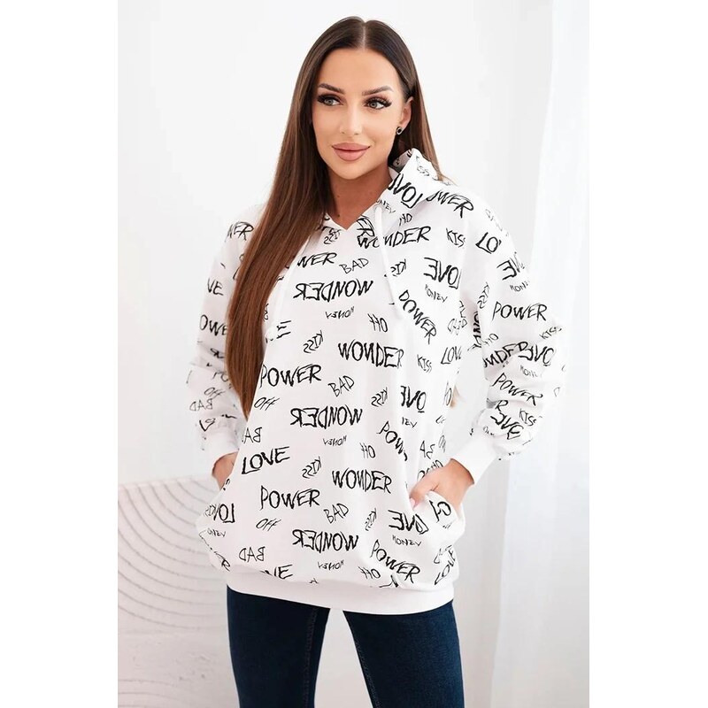 MladaModa Mikina s nápismi a kapucňou model 67962 biela 66487610