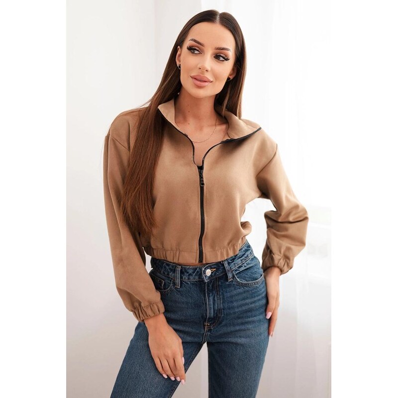 MladaModa Semišová mikina na zips model 69521 béžová 46519935