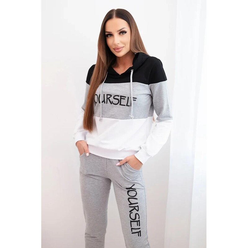 MladaModa Tepláková súprava s nápismi Yourself čierna+šedá 66338136