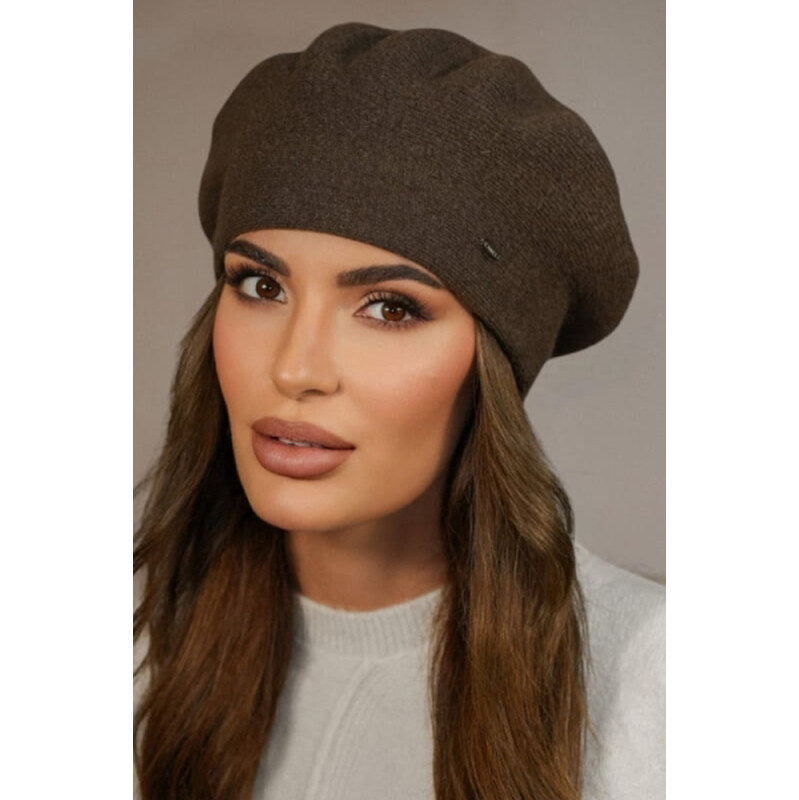 Kamea Hnedá elegantná dámska baretka na zimu Kiang, Farba hnedá 66563803