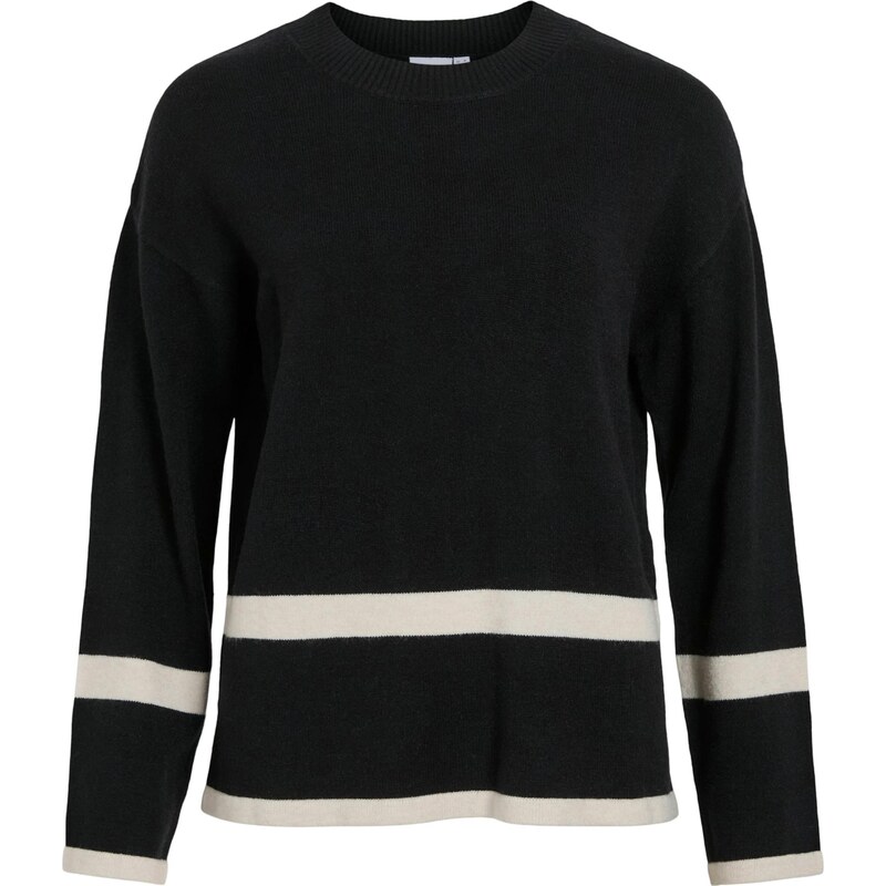 VILA Oversize sveter VIRil čierna / biela ako vlna 66571035