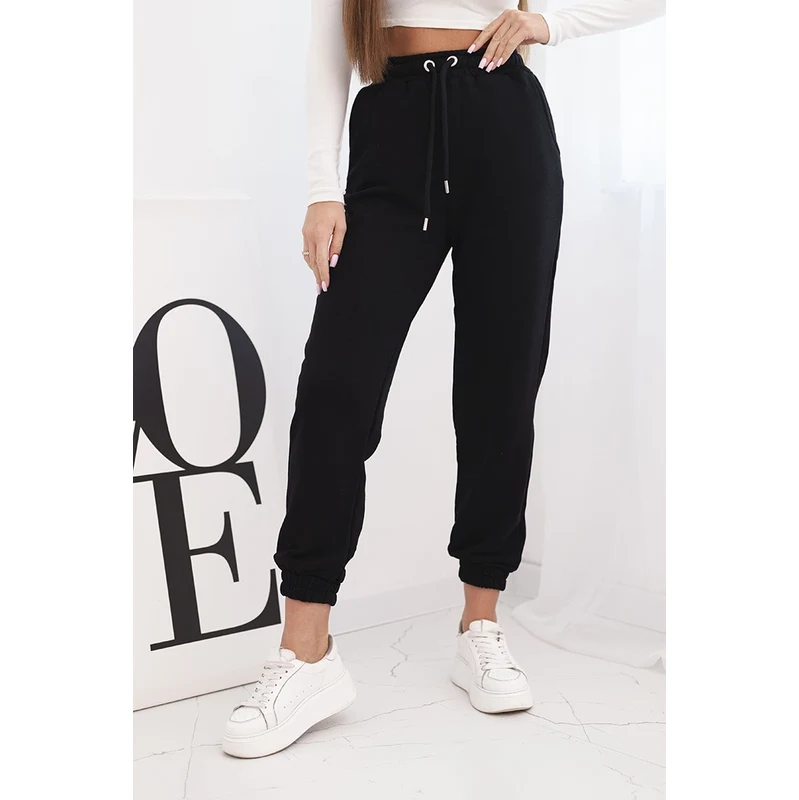 Kesi Dámske bavlnené nohavice s gumou v páse čierne 66572624